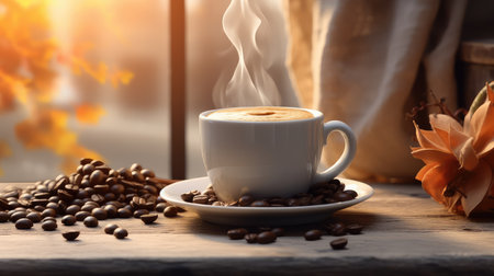 The calm beauty of morning coffee ultra realistic illustration - Generative AI.の素材