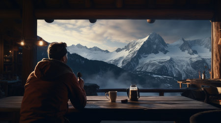 Man engages in remote work photo realistic illustration - Generative AI.の素材