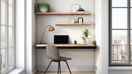A home office photo realistic illustration - Generative AI.の素材