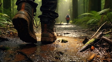 A hikers boots photo realistic illustration - Generative AI.の素材