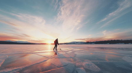 A man enjoying a leisurely ice skate photo realistic illustration - Generative AI.の素材