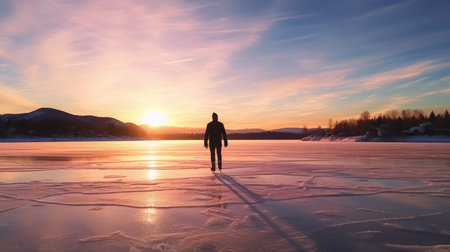 A man enjoying a leisurely ice skate photo realistic illustration - Generative AI.の素材