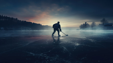 A man playing ice hockey photo realistic illustration - Generative AI.の素材