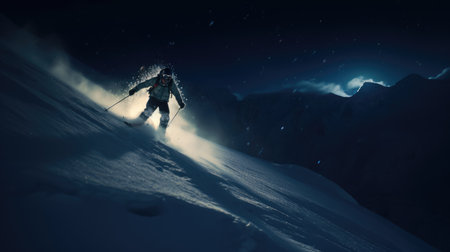 A man skiing down a snow-covered mountain photo realistic illustration - Generative AI.の素材