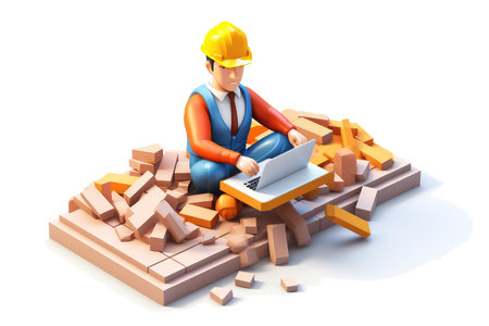 Construction manager during the work 3d colorful illustration - Generative AI.の素材