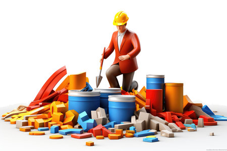 Construction manager during the work 3d colorful illustration - Generative AI.の素材