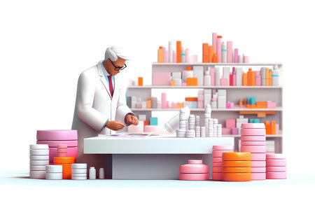 Pharmacist during the work 3d colorful illustration - Generative AI.の素材