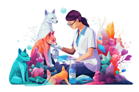 Veterinarian during the work 3d colorful illustration - Generative AI.の素材