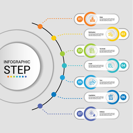 Infographics with Crisis theme icons, 10 steps. Such as state, bankruptcy, tax break, credit and more.のイラスト素材