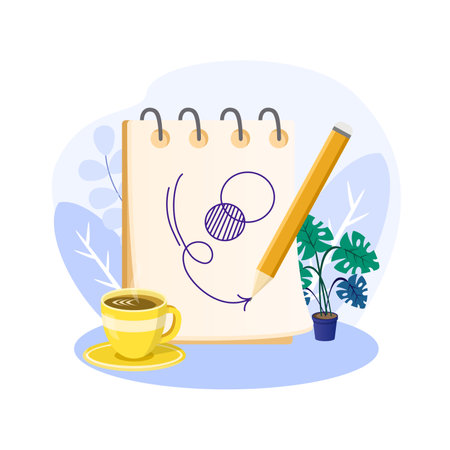 Sketchbook illustration. Painting workshop, sketchbook, hand made postcard vector conceptのイラスト素材