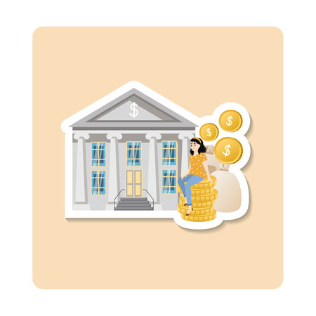 Capital sticker illustration. Venture capital composition with money and coins icons vector sticker illustrationのイラスト素材