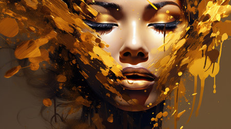 Liquid gold abstract illustration - Generative AI. Golden, waves, shimmer, curve.