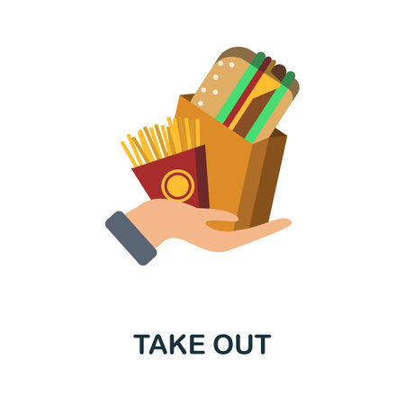 Take Out flat icon. Colored sign from take away service collection. Creative Take Out icon illustration for web design, infographics and moreのイラスト素材