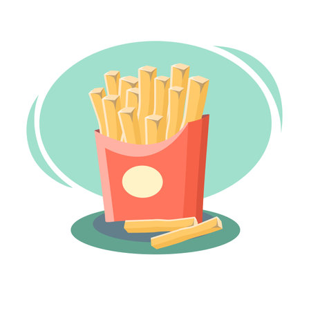 French fries overflowing from cardboard container, fast food conceptのイラスト素材