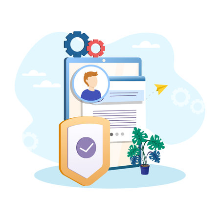 Secure online profile being protected with shield iconのイラスト素材