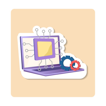 Illustration of artificial intelligence development process using laptop computerのイラスト素材