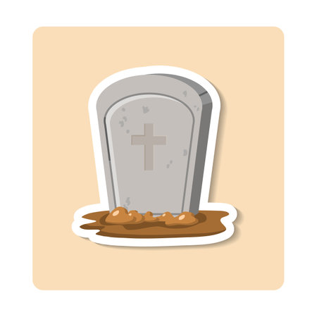 Old tombstone standing under night sky with moon and starsのイラスト素材