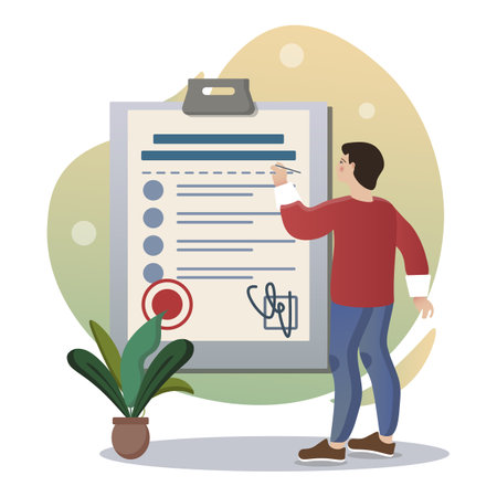 Man signing important political document for election or petitionのイラスト素材