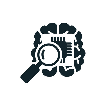Magnifying glass analyzing microchip inside brain for artificial intelligenceのイラスト素材