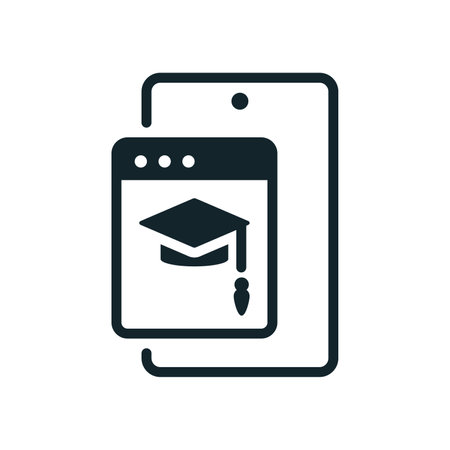 Online learning icon showing graduation hat on smartphone screenのイラスト素材