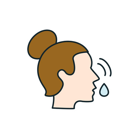 Woman coughing spreading virus droplets icon showing flu symptomsのイラスト素材