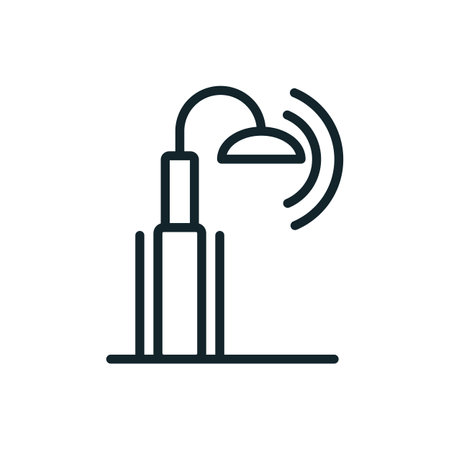 Minimalist vector illustration depicting a smart streetlight sending signals