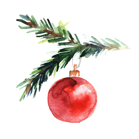 Watercolor illustration of spruce Christmas and New Year hand painted illustrationの写真素材