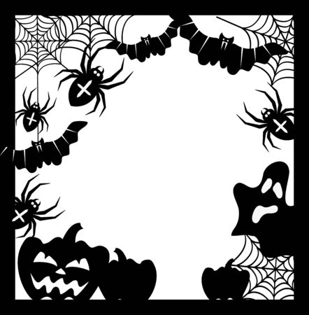 Halloween frame with pumpkins, bats and spiders, vector illustration.のイラスト素材
