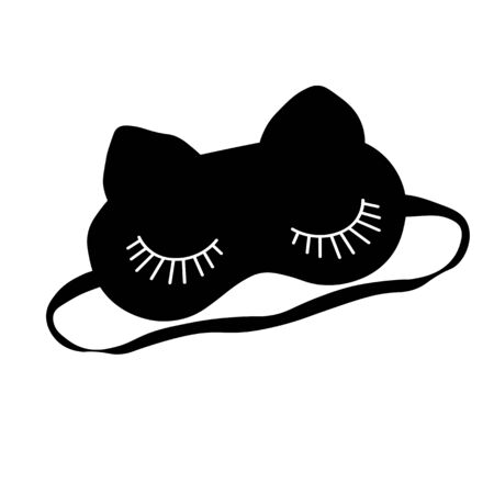 Vector stock illustration of a sleep Mask. Funny funny cute face of a cat. Doodle Insomnia symbol. Night, fairy tale. Simple line. Monochrome. bandage on the head. Isolated on a white backgroundのイラスト素材