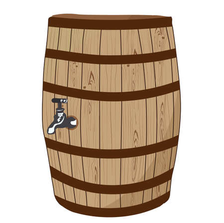 Vector stock illustration of a beer barrel. Wooden wine barrel. Label for the winery. Isolated on a white background. Brewing.のイラスト素材