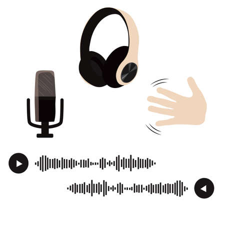 Clubhouse, Microphone, headphones, voice messages vector stock illustration. Isolated on a white background.のイラスト素材