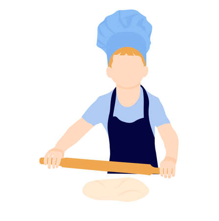 Chef baker vector stock illustration. Roll out the dough, a recipe for cooking. Baking, rolling pin, flour. Isolated on a white background.のイラスト素材