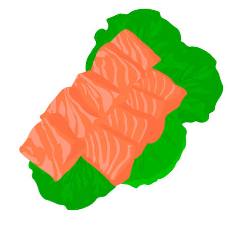 Salmon fillet vector stock illustration. Sliced pieces of fresh fish meat. Sashimi. Isolated on a white background.のイラスト素材