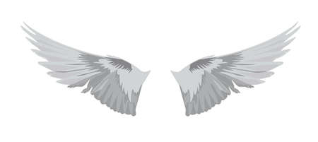 Angel wings vector stock illustration. Silver feathers. The bird flight template. Isolated on a...