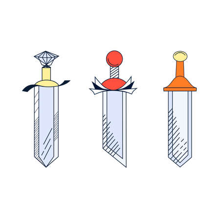 Sword vector stock illustration. Background for a boy with a place for text. A Viking toy cleaver with a steel blade. Knight's armor. isolated on a white background.のイラスト素材