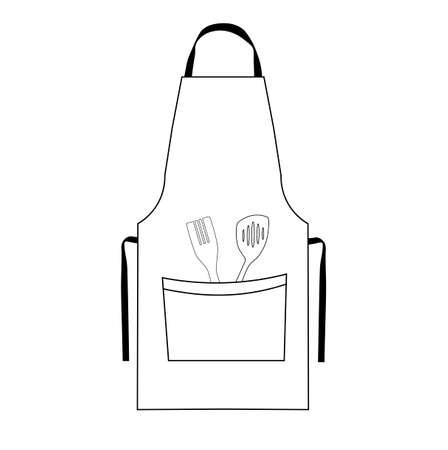 Apron vector stock illustration. Doodle black and white close-up. Chef's uniform. Clothing for cooking. Isolated on a white background.のイラスト素材