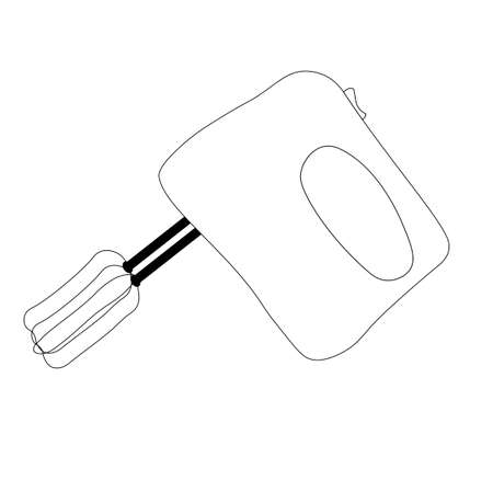 Mixer vector stock illustration. Kitchen utensils, baking dishes close-up. Black and white. Isolated on a white background.のイラスト素材