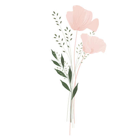 Bouquet vector stock illustration. An element for a wedding invitation. Isolated on a white background. Pink flowers. Close-up.のイラスト素材
