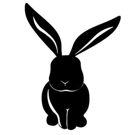Black and white hare vector stock illustration. Monochrome rabbit template for stickers. The stencil. isolated on a white background.のイラスト素材