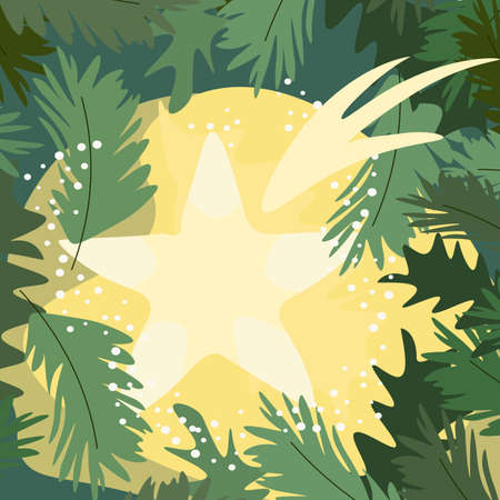 Christmas star vector stock illustration. Christmas card. Square. Fir branches with needles.のイラスト素材