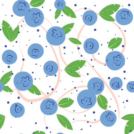 Seamless pattern with blueberry on white background. Vector illustration for background, packaging, fabric and various other designs.のイラスト素材