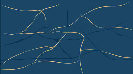 japanese kintsugi technique vector stock illustration. abstract background blue marble agate granite mosaic with golden veins. fake painted artificial stone texture.のイラスト素材