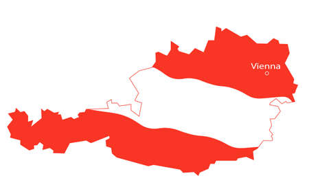 Austria map vector stock illustration. The capital city is Vienna. The flag of Austria is red and white. Isolated on a white background.のイラスト素材