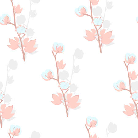 Cotton flower branch vector stock illustration. Spring sprout. Seamless pattern. For wrapping paper. Ideal for wallpaper, surface textures, textiles.のイラスト素材