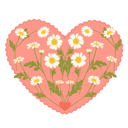 Romantic card heart in daisies. vector stock illustration. love. Valentine's day. The logo of the flower shop.のイラスト素材