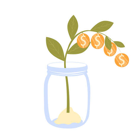 Income growth. personal savings. The concept of bank deposits. money tree. dollars. coins. finance vector illustration. isolated on a white background.のイラスト素材