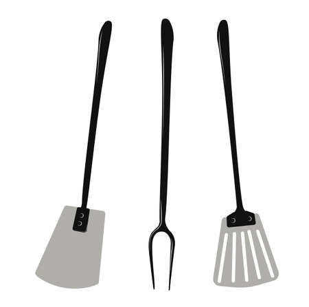 A fork for BBQ. The shoulder blade. Grill tools. Vector stock illustration. Dishes for frying meat. picnic. isolated on a white background.のイラスト素材