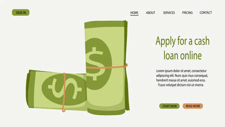 Rolled up money vector stock illustration. The concept of Apply for a cash loan online. Expenses. Vector stock illustration for banner, power, website.のイラスト素材
