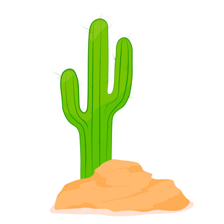 Mexican cactus and aloe. Vector stock illustration. isolated on a white background. A desert plant on a rock.のイラスト素材