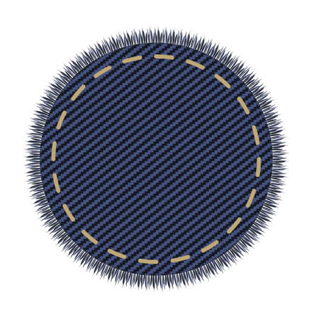 Circle denim patch with stitch. Embroidery on jeans canvas. Tor shape lable or tagのイラスト素材